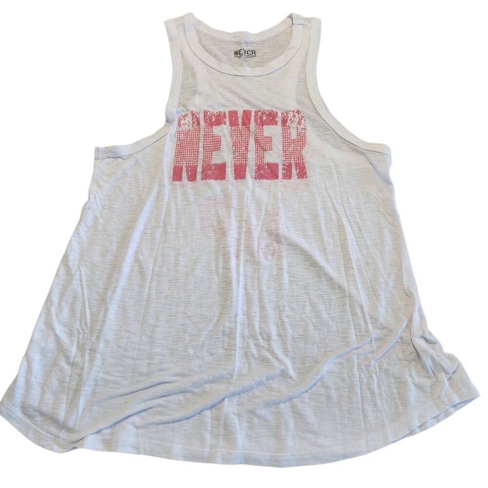 Never‎ Give Up Tank Top #EVCR Racerback Fitness Gym Motivation White Womens Lg